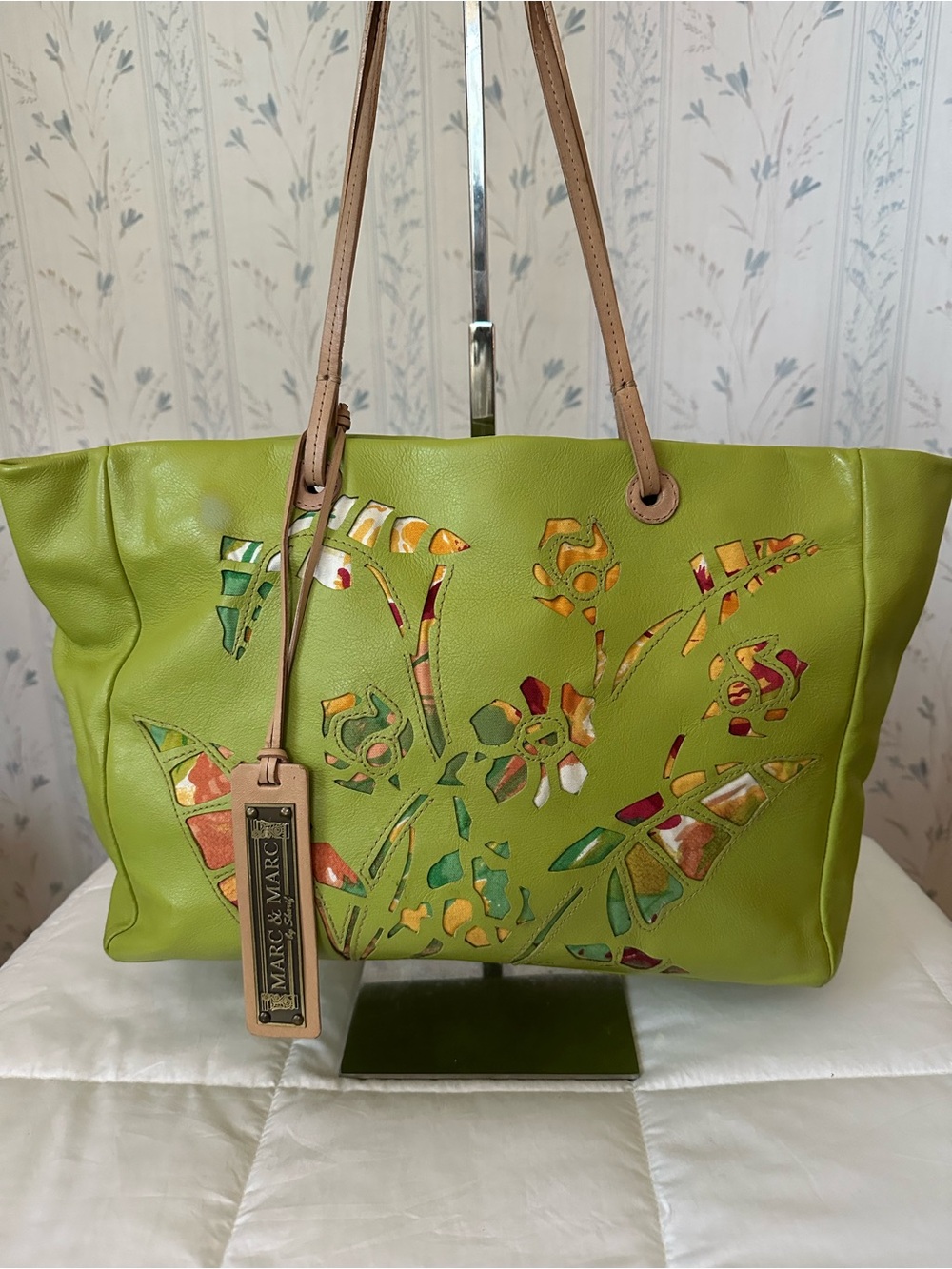 Sharif Leather Floral Cutout Tote